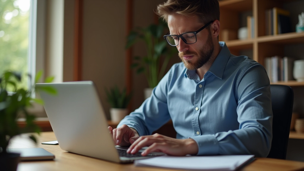 Osoba pracující na notebooku, psaní daňového přiznání online