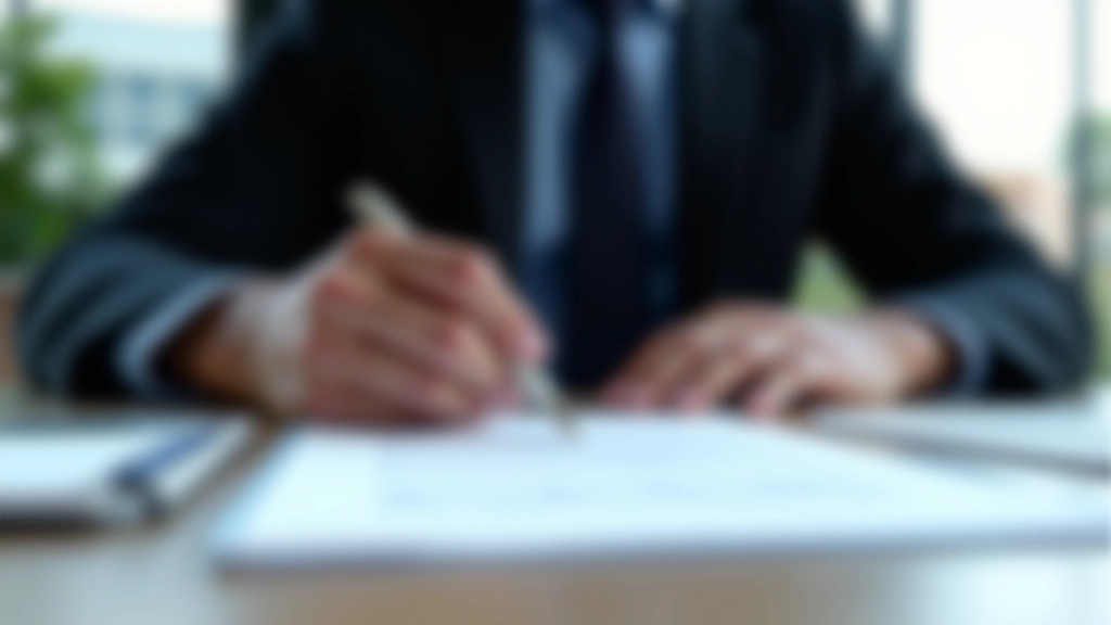 Detailní záběr na podpis osoby v modrém oblečení podepisující právní dokument s kuličkovým pérem