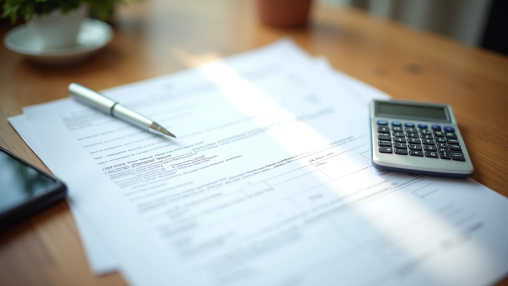Daňová přiznání a dokumenty na psacím stole s perem