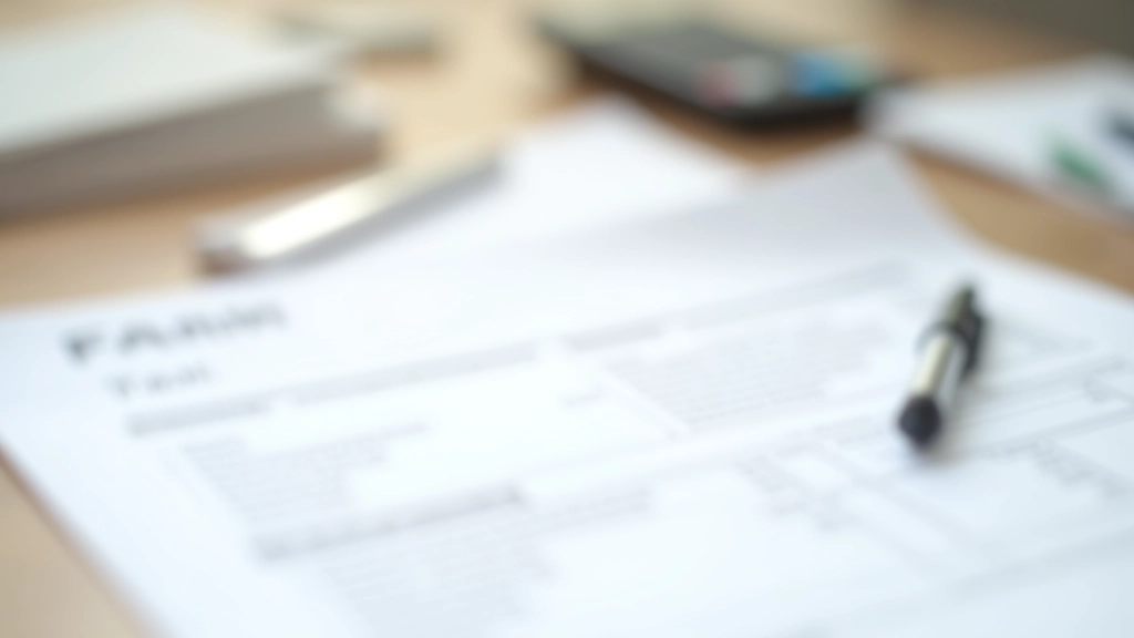 Formulář na papíře s pérem a notesem připraveným k vyplnění, ležící na pracovní ploše s přístupem ke kalkulačce